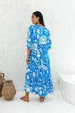 Soquila Blue Tropical Midi Dress