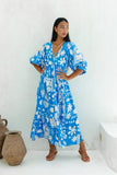 Soquila Blue Tropical Midi Dress