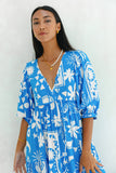 Soquila Blue Tropical Midi Dress