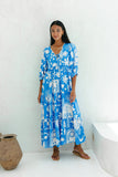 Soquila Blue Tropical Midi Dress