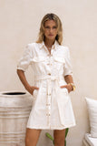 Chloe White Button Down Belted Mini Dress