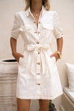Chloe White Button Down Belted Mini Dress