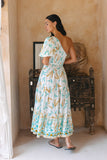 Wisteria Blue Tropical Boho One Shoulder Midi Dress