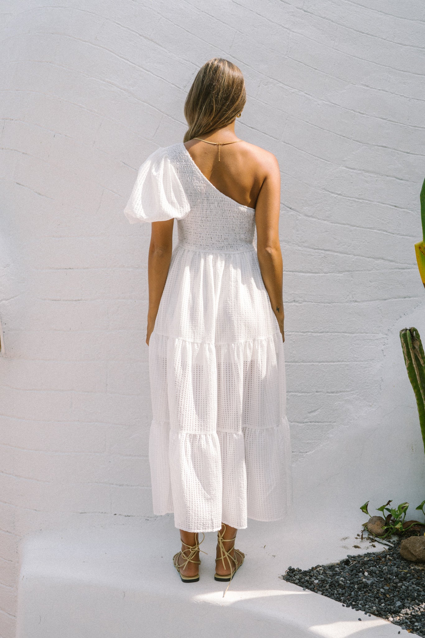 Yena White One Shoulder Midi Dress