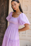 Gaun Midi Lengan Puff Thalia Lilac