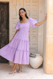 Gaun Midi Lengan Puff Thalia Lilac