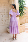 Gaun Midi Lengan Puff Thalia Lilac