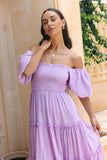 Gaun Midi Lengan Puff Thalia Lilac