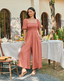 Jumpsuit Lengan Puff Merah Muda Giselle Terracotta