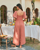 Jumpsuit Lengan Puff Merah Muda Giselle Terracotta