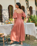 Jumpsuit Lengan Puff Merah Muda Giselle Terracotta