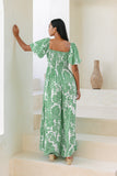 Viridiana Green Floral Puff Sleeve Jumpsuit