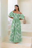 Viridiana Green Floral Puff Sleeve Jumpsuit