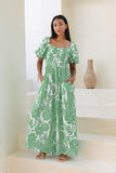 Viridiana Green Floral Puff Sleeve Jumpsuit