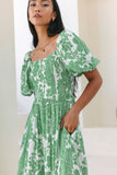Viridiana Green Floral Puff Sleeve Jumpsuit