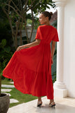 Lea Red V-Neck Midi Dress
