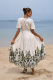 Sabina Green Tropical V-Neck Midi Dress