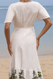 Sabina Green Tropical V-Neck Midi Dress