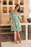Viridiana Green Floral Puff Sleeves Mini Dress