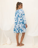 Cerulean Blue Floral Button Down Mini Dress