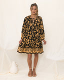 Delphine Black and Gold Abstract Boho Mini Dress