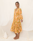 Lily Yellow Floral Long Sleeve Midi Dress