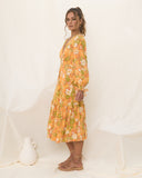 Lily Yellow Floral Long Sleeve Midi Dress