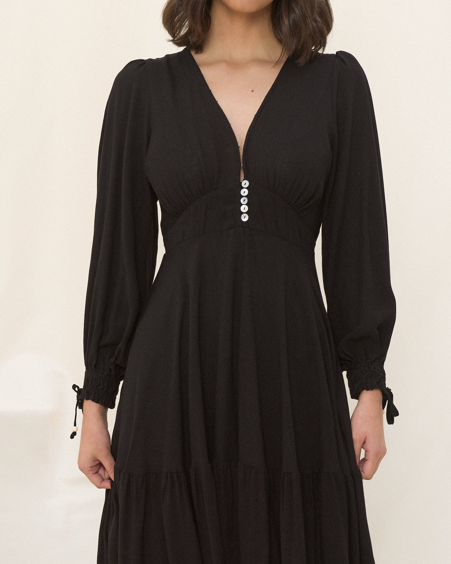 Lenora Black Long Sleeve Midi Dress