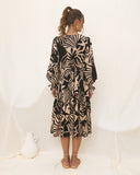 Maris Black Sand Abstract Shell Long Sleeve Midi Dress