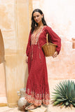 Gaun Maxi Kancing Boho Merah Ember Merah