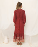 Gaun Maxi Kancing Boho Merah Ember Merah