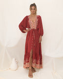 Gaun Maxi Kancing Boho Merah Ember Merah