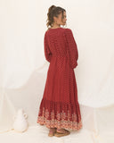 Gaun Maxi Kancing Boho Merah Ember Merah