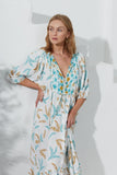 Wisteria Blue Tropical Button Down Maxi Dress
