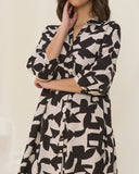 Nyx Black Abstract Collared Mini Shirt Dress