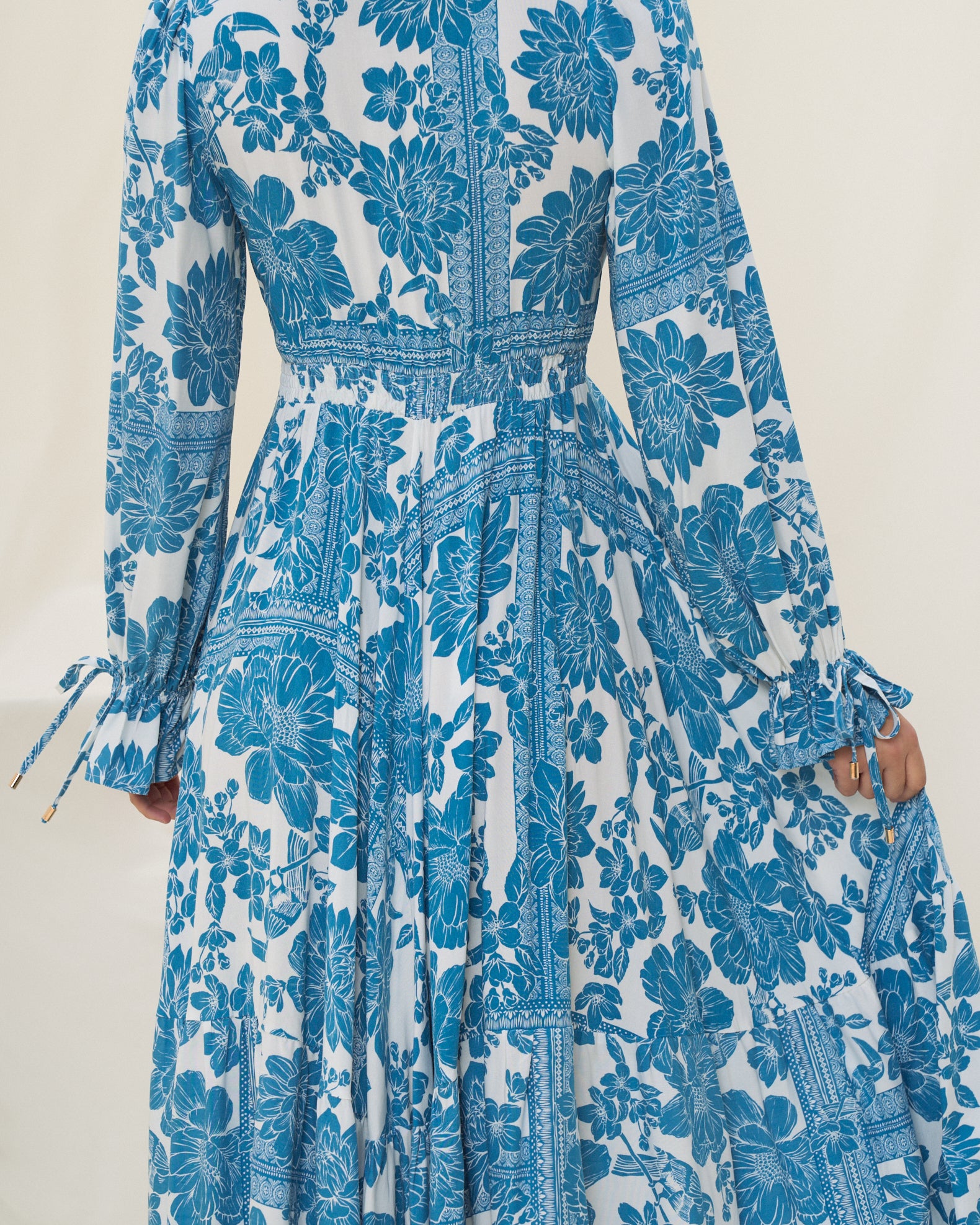 Tatiana Blue Floral Boho Long Sleeve Midi Dress