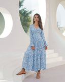 Skyra Blue Boho Long Sleeve Midi Dress