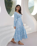 Skyra Blue Boho Long Sleeve Midi Dress