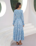 Skyra Blue Boho Long Sleeve Midi Dress