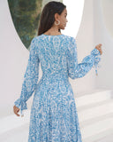 Skyra Blue Boho Long Sleeve Midi Dress