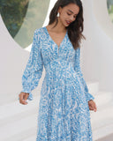 Skyra Blue Boho Long Sleeve Midi Dress