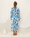 Cerulean Blue Floral Long Sleeve Midi Dress
