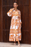 Tierra Rust Orange Tropical Maxi Dress