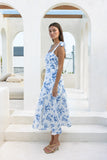 Rosette Blue Floral Tie Midi Dress