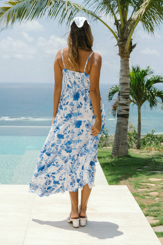 Camille Blue Floral Tiered Maxi Dress
