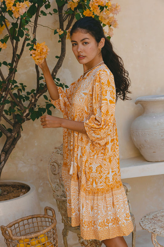 Marigold Yellow Orange Boho Mini Dress