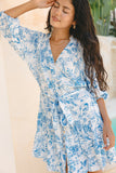 Avalon Blue Tropical Toile Tiered Mini Dress