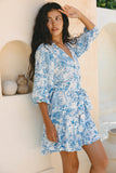 Avalon Blue Tropical Toile Tiered Mini Dress