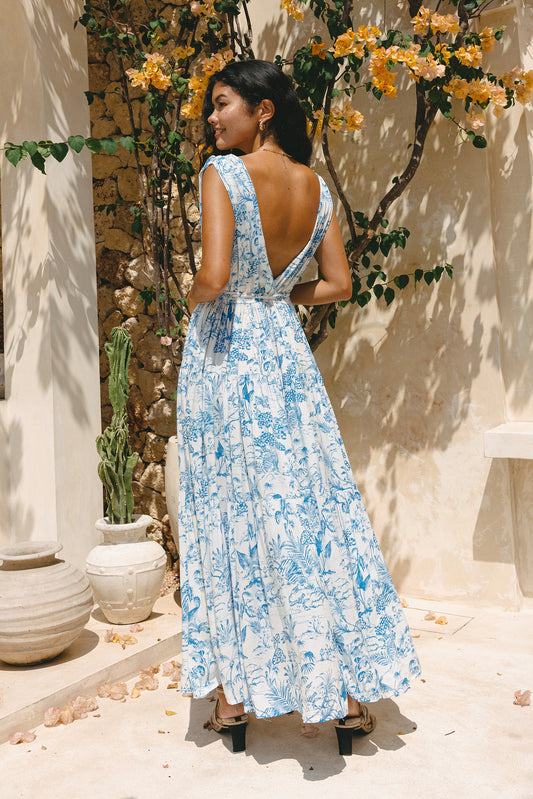 Avalon Blue Tropical Toile Maxi Dress