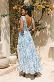Avalon 蓝色热带印花超长连衣裙